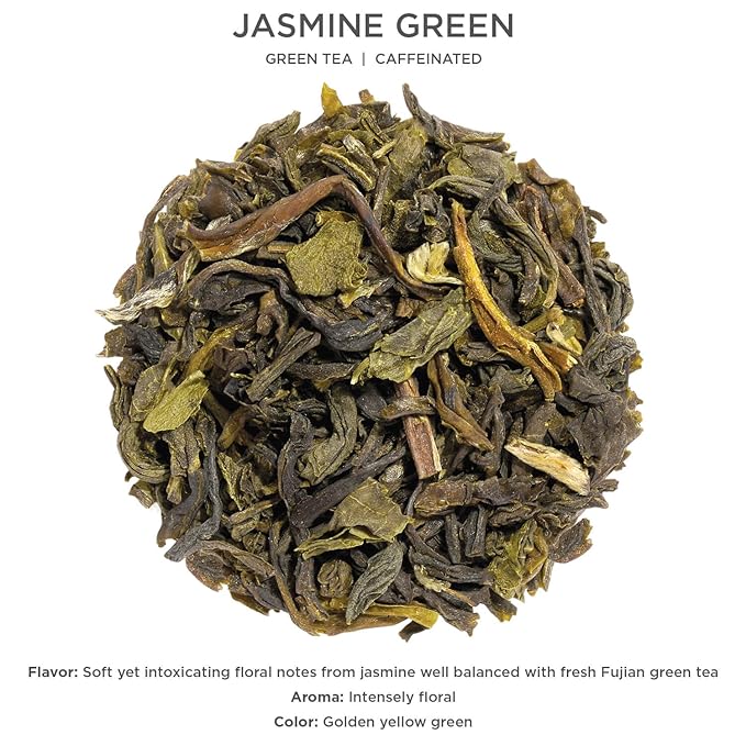 Tea Forte Jasmine Green Premium Loose Leaf Caffeinated Green Tea Blend Canister, Makes 35-50 Cups