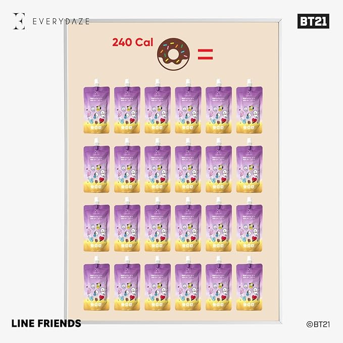 EVERYDAZE BT21 Essential C’s Konjac Jelly | Korean Pear | Vegan Collagen Peptides and Vitamin C | Gluten Free, Sugar Free, Low Calorie | Healthy Drinkable Fruit Snack | 10 Pack Box Food Drink Pouch