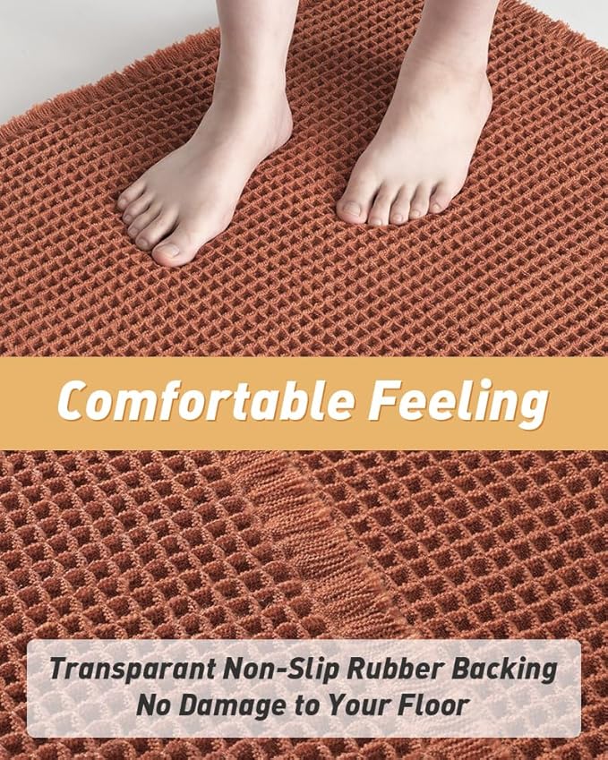 AMOAMI Upgraded Waffle Runner Rug Super Absorbent Non Slip Bath Mats for Bathroom Machine Washable Bathroom Runner Rug with Tassels, Ideal for Hallway Bedroom Laundry Room, Dirty Orange, 17" x 60"