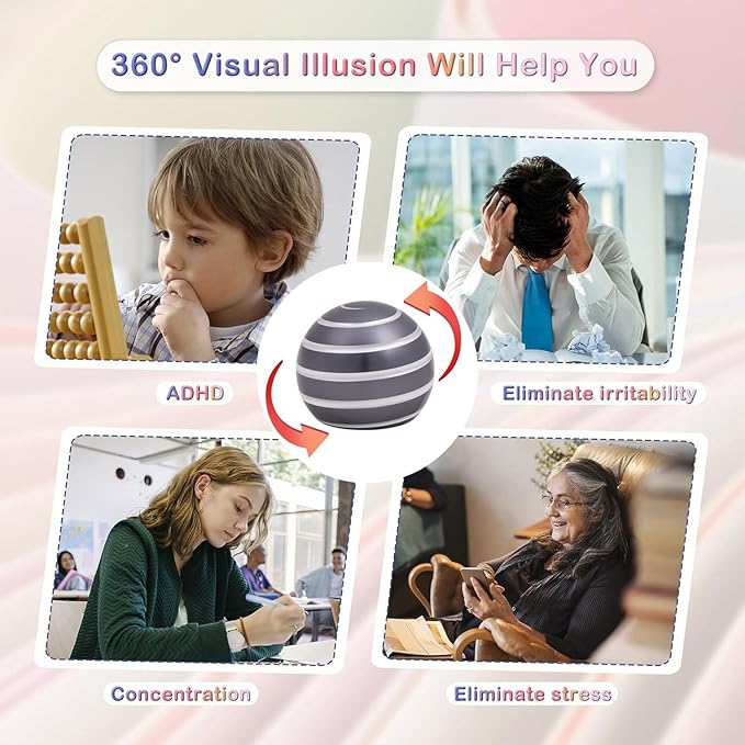 Desk Toys for Fidget Kinetic Cool-Gadgets: 180 Seconds Spinning Toy, Cool-Stuff Thing for Adult Teen Children Kid, Optical-Illusion Stress-Relief Gifts Ball for Man Women Home Office School Christmas