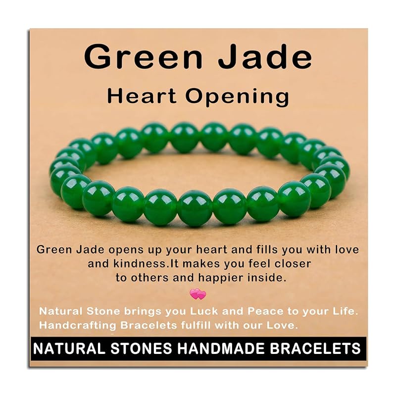 AD Beads Handmade Gemstone Stretch Elastic Bracelet Crystal Healing Reiki Nature's Beauty and Spiritual Essence Unisex (8mm, Green Jade (Heart Opening))