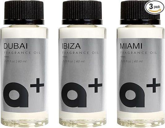 Aromar+ Fragrance Oil – Signature Set – Dubai, Ibiza & Miami – Inspired by W Hotel, Aria Hotel & Ritz Carlton – for Waterless Diffusers – 60mL Bottles (Pack of 3)