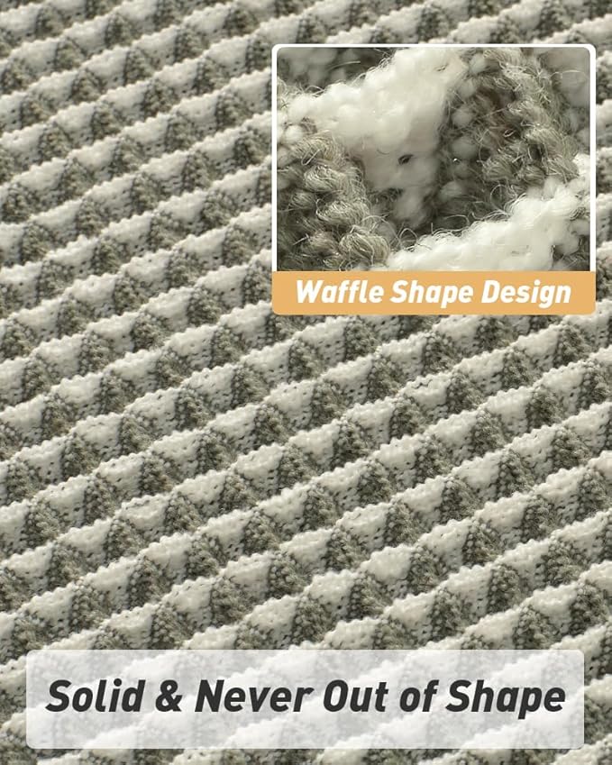 AMOAMI Upgraded Waffle Runner Rug Super Absorbent Non Slip Bath Mats for Bathroom Machine Washable Bathroom Runner Rug with Tassels, Ideal for Hallway Bedroom Laundry Room, 2' x 4', Green & Cream