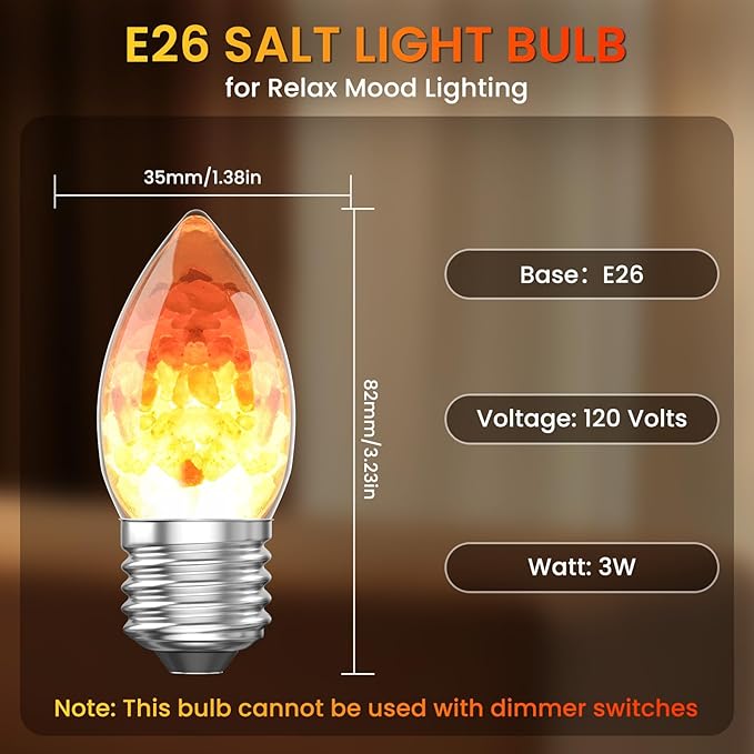 3W LED Salt Lamp Light Bulbs E26 B11 Candle Bulb 2200K Warm Amber Pink Night Light Bulb, Himalayan Salt Lamp,Non-dimmable for Decorative Lighting,Living Room Bedroom-2pack