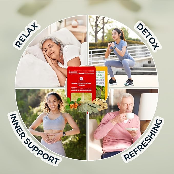 Graviola Soursop Leaf Tea Samplers with Celastrus Hindsii & Licorice - 10 Count + Bamboo Tong, Corn Based Tea Bags, Natural Herbal Tea for Comfort Relax, Re-Steep Hoja De Guanabana