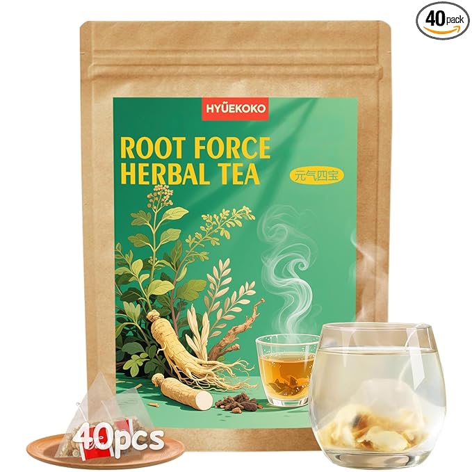 40 Bags Root Force Herbal Energy Tea, Caffeine-Free Natural Ingredients Herbal Tea Bags, No Additives, Kidneys & Liver Health Tea for Men & Women