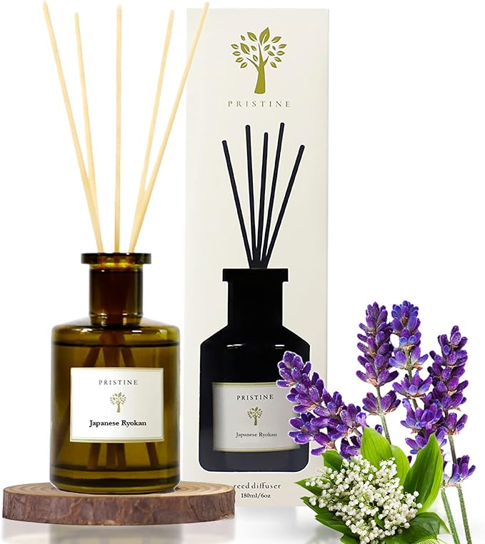 PRISTINE Japanese Ryokan Reed Diffuser for Home | Fresh Lavender, Moroccan Amber Reed Diffuser Set, Oil Diffuser & Reed Diffuser Sticks- Home & Office Decor-Fragrance Gift