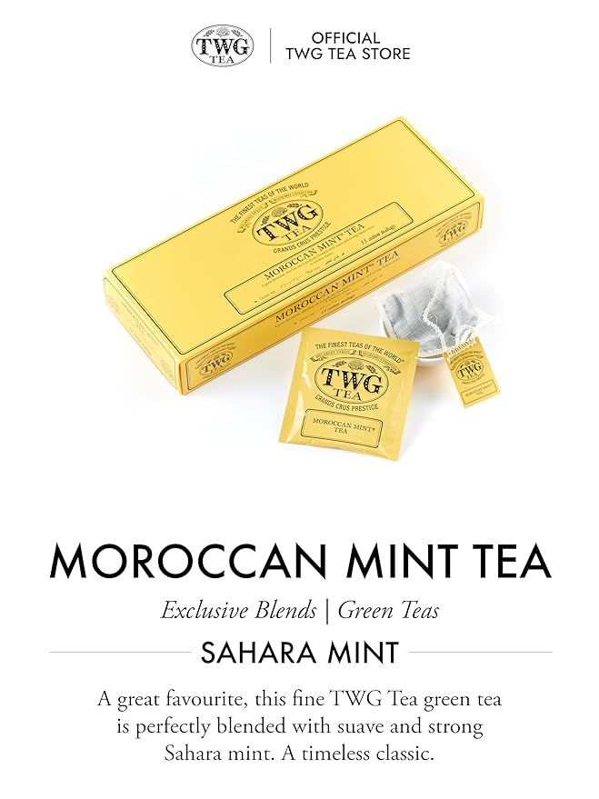 TWG Tea | Moroccan Mint Tea | Green Tea | Spearmint Leaves | 15 Hand Sewn Cotton Tea Bags | Gift Set