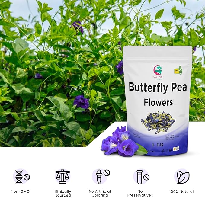 Butterfly Pea Flower Dried 1 LB (1000+ Cups) | Blue Butterfly Pea Flower Tea | Beautiful Blue Or Purple Food Coloring | Premium Quality | By Yogi's Gift®