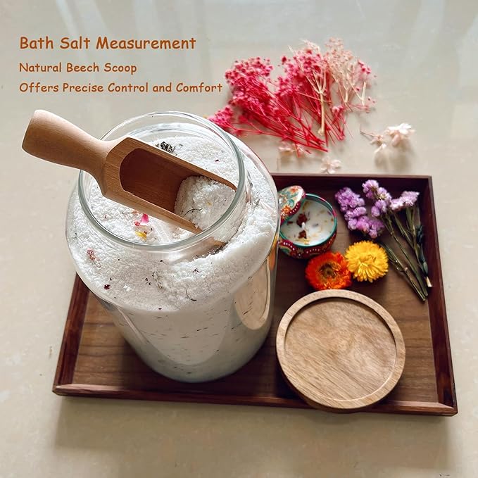 83 oz Bath Salts Glass Jar with Wooden Lid and Scoop,Bathroom Decor Container,Airtight Storage Bathtub Accessories for Women