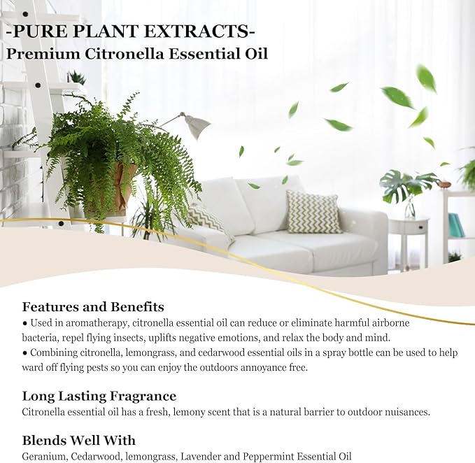 EUQEE Citronella Essential Oil, 118ml Large Gift Box Pure Citronella Oil with Glass Dropper for Candle Making, Diffuser, Humidifier - 4 fl oz.