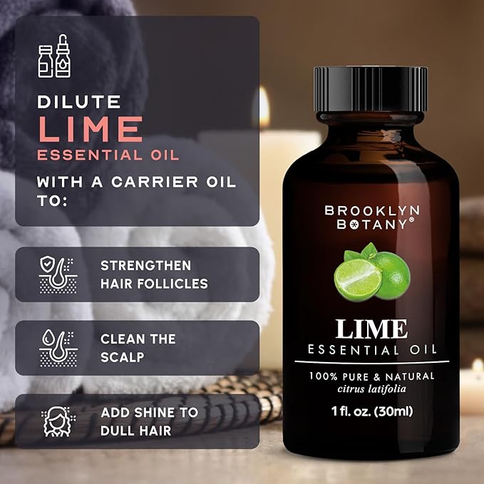 Brooklyn Botany Lime Essential Oil - 100% Pure and Natural - Premium Grade Oil with Dropper - for Aromatherapy and Diffuser - 1 Fl Oz