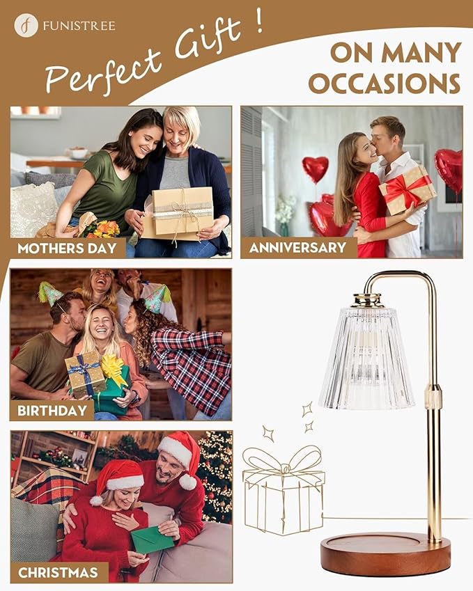 Candle Warmer Lamp with Timer Dimmable, Christmas Birthday Gifts for Women Mom, Adjustable Candle Warming Lamp with 2 Bulbs, Crystal Candle Lamp Warmer for Jar Scented Candles, House Warming