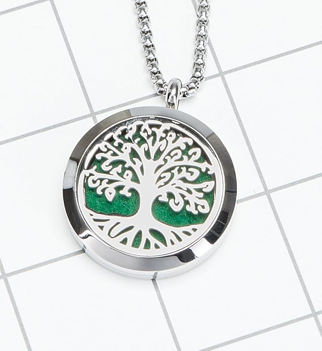 Aromatherapy Essential Oil Diffuser Necklace 316L Stainless Steel Locket Pendant with 24 Inch Chain