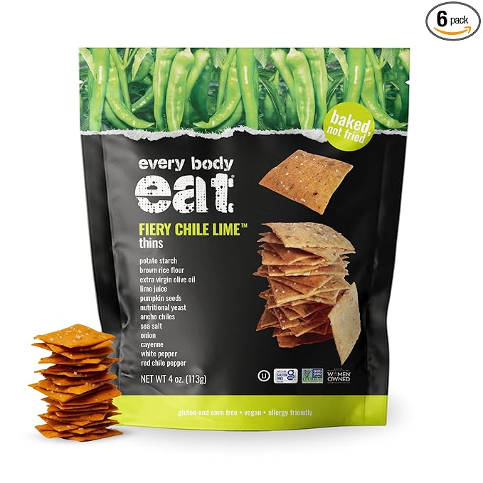 Every Body Eat Snack Thins, Allergen Friendly, Vegan, Gluten Free and Dairy Free (6 Count, Fiery Chile Lime)