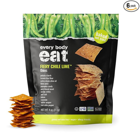 Every Body Eat Snack Thins, Allergen Friendly, Vegan, Gluten Free and Dairy Free (6 Count, Fiery Chile Lime)