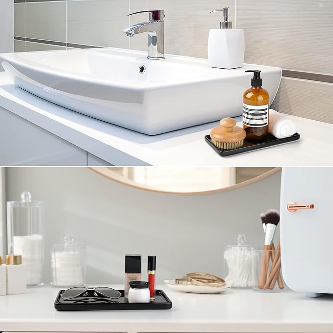 Gurygo 8" Bathroom Trays, Ceramic Vanity Trays for Bathroom, Small Ceramic Tray, Kitchen Soap Tray for Kitchen Counter (Black, 8",Set/1)