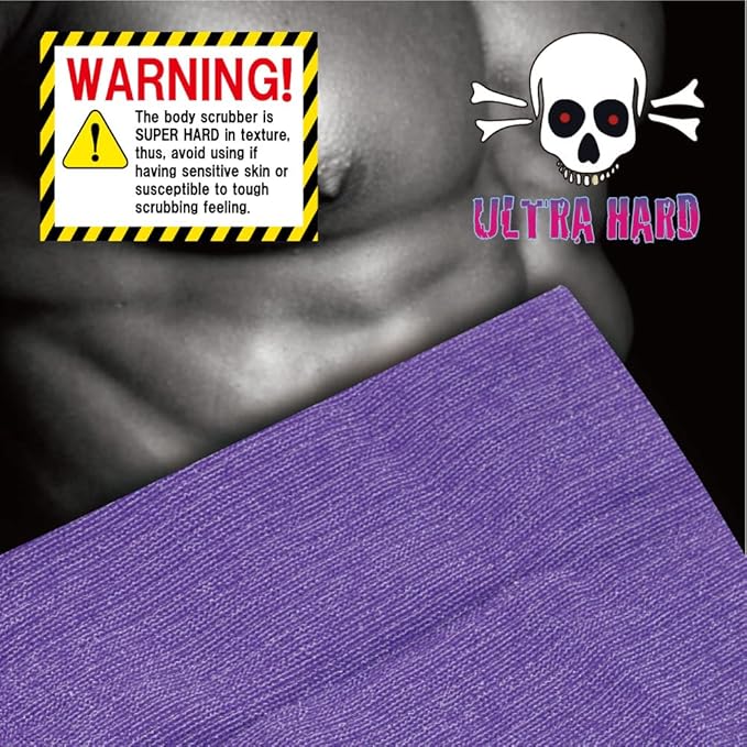 Extra Rough, Exfoliating Washcloth [Made in Japan] Exfoliating Towel Special Texture Makes Fluffy Foam Lather, Back Scrubber, Dead Skin Cell Remover [Loofah for Women and Men] (Purple)