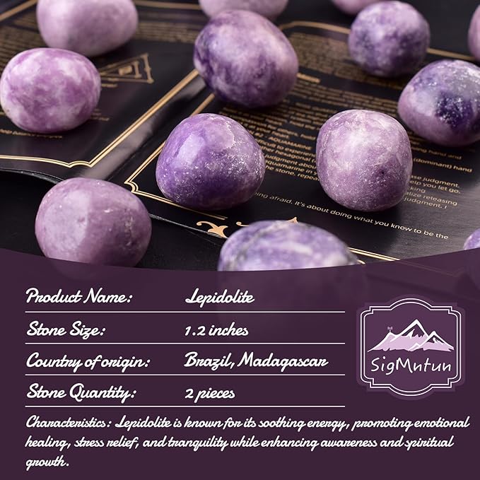 Polished Lepidolite Crystal Stones - 2 Pcs of 1.2" Worry Stone for Anxiety, Pocket Palm Stone Super Large Handpicked Natural Tumbled Gemstones for Meditation, Reiki, Chakra Healing, Home Decor