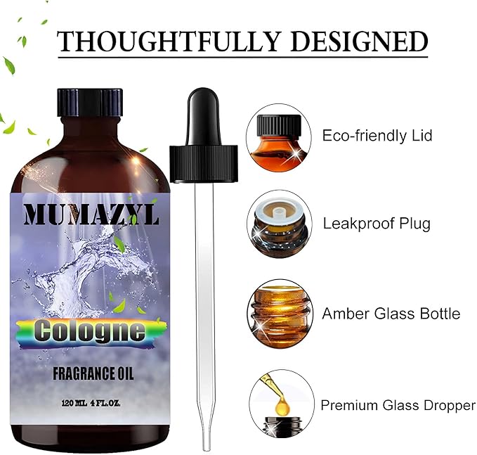 Cologne Fragrance Oil, Cologne Oil 4 Fl Oz 120ML for Diffuser Humidifier Yoga Cleaning DIY Candle Soap Making Essential Oil