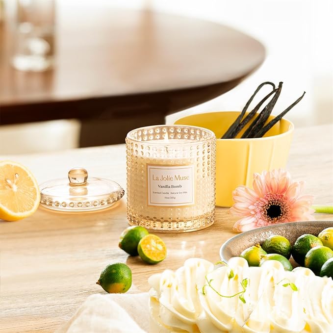 LA JOLIE MUSE Vanilla Cake Scented Candles, Vanilla Candles for Home Scented, Luxury Candle Gift for Women, Natural Soy Wax, 75 Hours Long Burning, 10 OZ