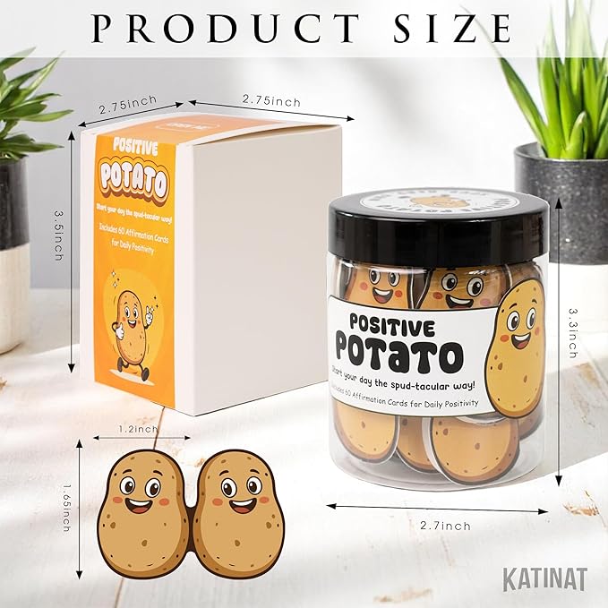 Positive Potato Jar, 60 Emotional Supports Potato Affirmation Cards, Farewell Gift for Coworkers, Encouragement Gift for Women, Teens, Friends, Home, Kitchen, Office Desk Decor