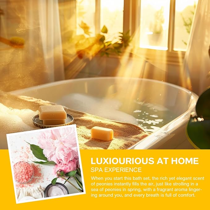 Peony Spa Gift Set for Women, Luxury 9 Pcs Bath Salts Set, Relaxation Gifts for Women, Self Care Set, Clean Moisturizing Skin, Gifts for Mom, Wife, Sister, Friend