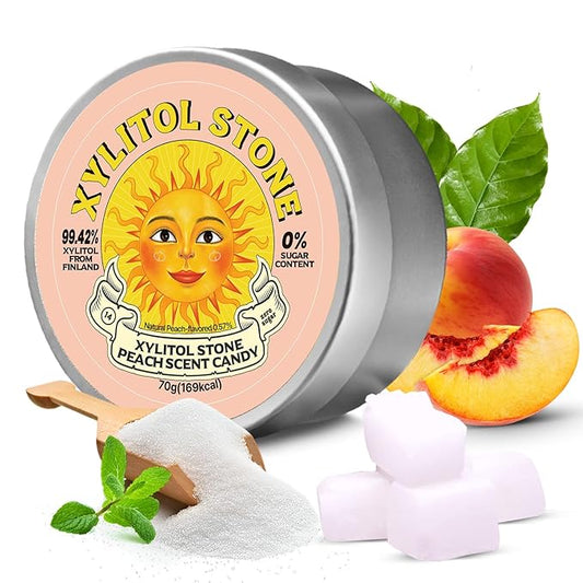Xylitol Stone Sugar Free Candy - Vegan & Keto Friendly Unique Hard Candy - 100% Natural Flavor Candies - Gluten Free & Non-GMO Breath Freshener Low Calorie Mints - Pack of 1 (Peach)