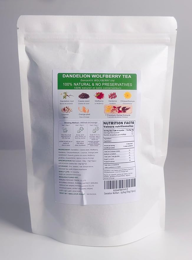 Dandelion Wolfberry Tea, Kidneys & Liver Health Tea with Seven Herbal Ingredients, Chinese Wolfberry Tea Bags 120g/12pcs (2Bags(24pcs))