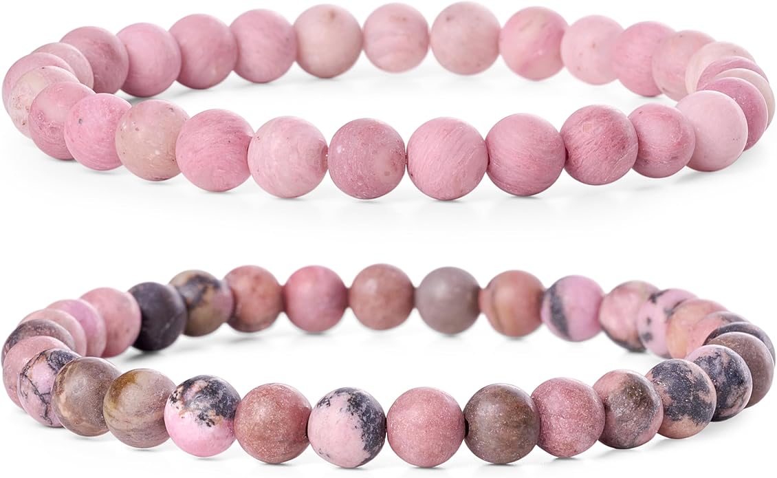 Bivei Natural Gemstone Semi Precious Healing Crystals Handmade Stretchy Round Beads Bracelet, Enhance Positive Energy