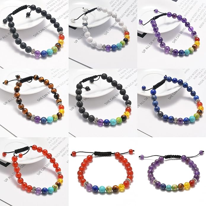 AD Beads 2Pcs His & Hers Distance Beads Bracelets Elastic Natural Stone Yoga Bracelet