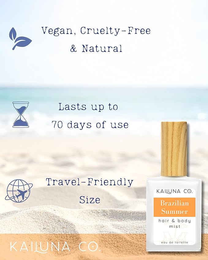 Brazilian Summer Natural Hair & Body Mist Spray Inspired by Bum Bum, Pure Essential and Fragrance Oils, Alcohol-Free, Handmade in California, 0.5Fl Oz