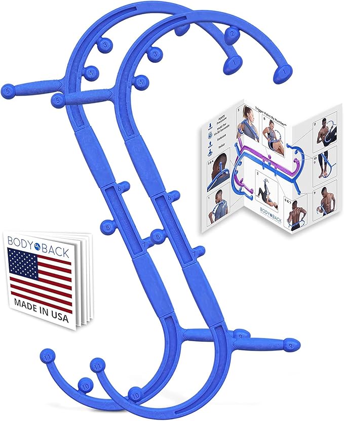 Body Back Buddy Elite Trigger Point Massage Tool, Neck and Back Massager Handheld, Manual Self Massager, Massage Cane, Muscle Knot Remover with Instructions, 2-Pack Bundle (Blue)