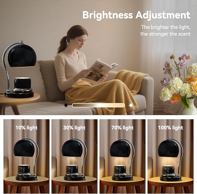 Ceramic Dimmable Candle Warmer Lamp with Timer Fit for Medium Size Candle Jars, Aesthetic Design with 2 Bulbs, House Warming Gifts, New Home Decor, Mother's Day, Birthday Gifts (Black)