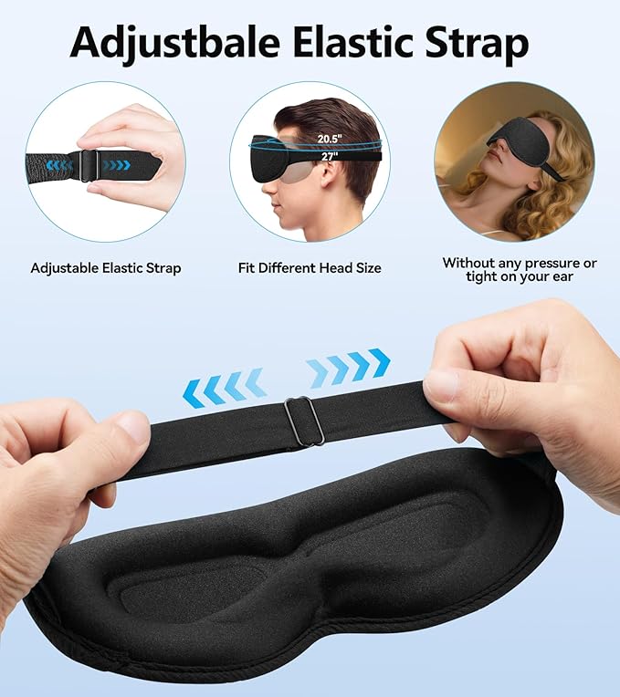3D Contoured Sleep Mask, Light Blocking Eye Masks for Sleep, Breathable and Washable Sleeping Mask for Women Men, Adjustable Sleeping Eye Mask for Travel, Nap, Car and Office