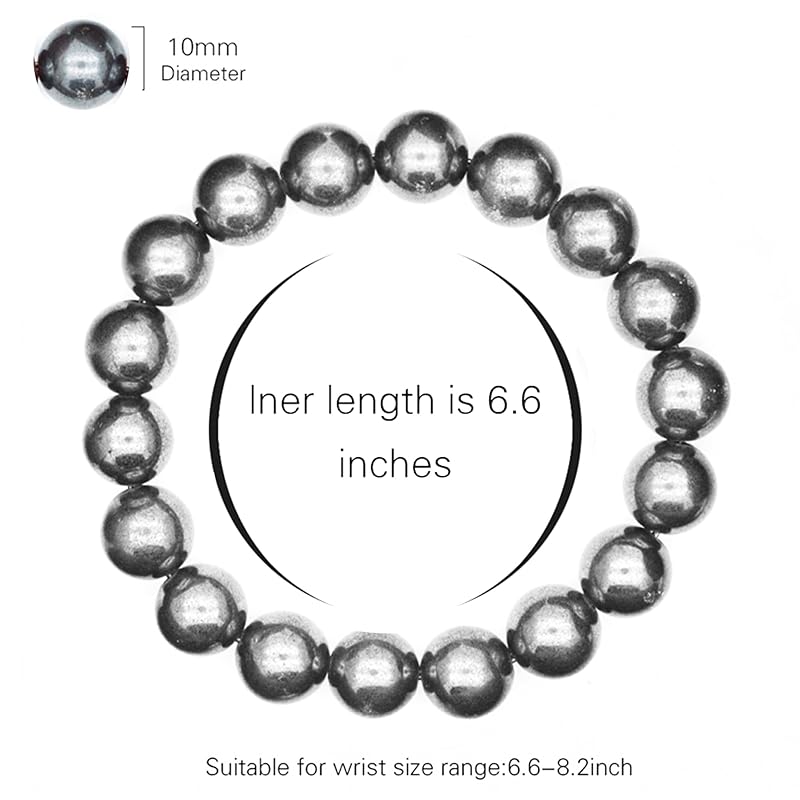 Hematite Beaded Bracelets For Men Protection Bracelets For Women Chakra Feng Shui Stretchy Health & Healing Stone 8mm Beaded Bracelets Lucky Stretch Elastic Handmade Bracelets(Hematite)