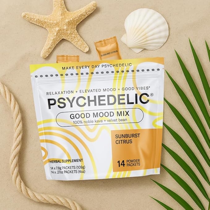 Calming Kava Drink Mix - Kava kava flavored drink mix - Easy Open Single-Serving - Flavored Kava - Mucuna Pruriens - Stevia - Adaptogen Mocktails - 14 Sticks - Sunburst Citrus