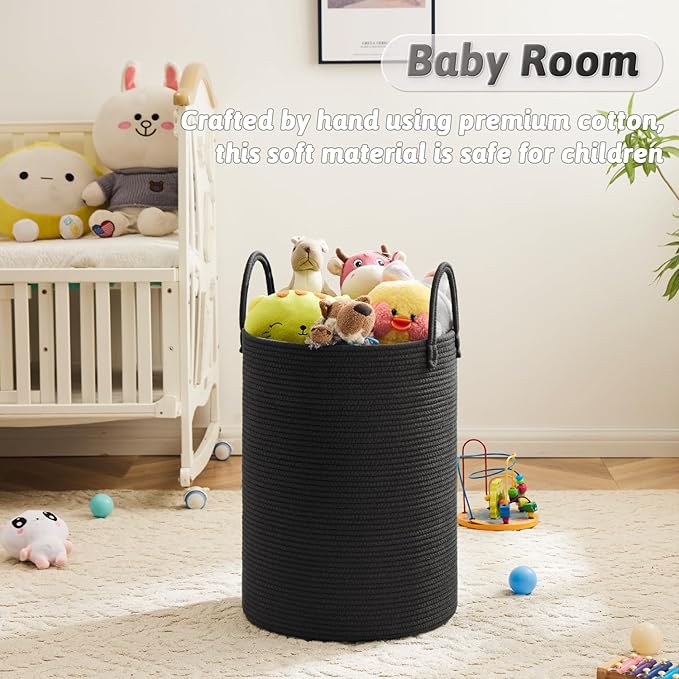 Laundry Basket,Woven Cotton Rope Laundry Hamper,60L for Decorative Storage of Dirty Clothes,Toys and Blankets in Bathroom,Baby Room and Living Room