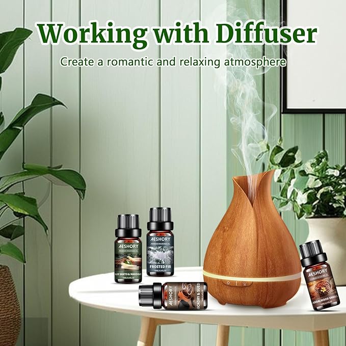 Woodland Essential Oils Set, Woody Scent Fragrance Oil Kit, Aromatherapy Oils for Diffusers (6 * 10ML), Sandalwood &Vanilla, Forested Fir,Palo Santo&Mahogany,Cedar & Amber, Oud &Balsam,Hickory&Suede