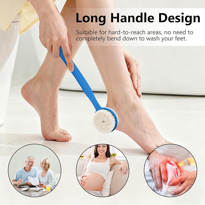 Foot File Callus Remover,Beomeen Pumice Stone for Feet with Long Handle, Hard Skin Callus Remover, 2 in 1 Foot Scrubber, Back Body Brush for Shower Brush Deep Cleansing and Exfoliating (Curved),Blue