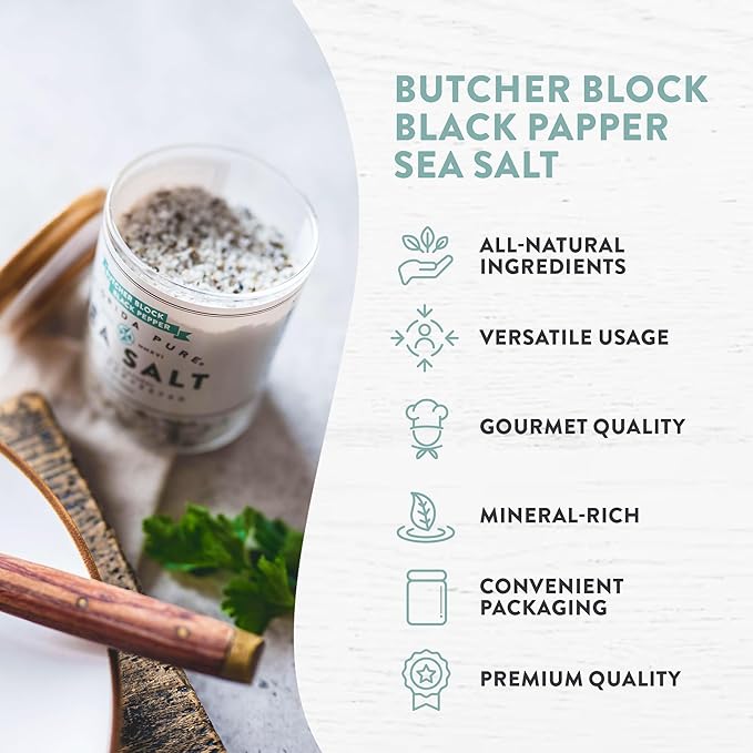 FLORIDA PURE Black Pepper Sea Salt - 80+ Mineral Sea Salt, Natural, Unrefined, Non Iodized - for Baking, Cooking, Seasoning & Enhancing Taste - Rich Taste Flaky Sea Salt (4.5 oz Jar)