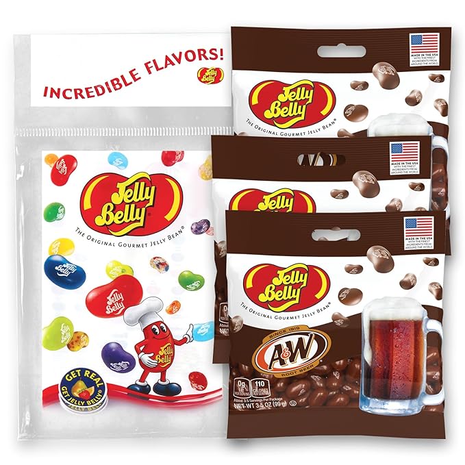 Jelly Belly Root Beer Jelly Beans, 3.5 oz Grab & Go Bags - Pack of 3 sold in Jelly Belly Bag