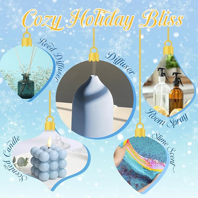 Holiday Fragrance Oil Set, Winter Essential Oils for Diffuser, Apple Cinnamon, Forest Pine, Candy Cane, Winter Mint, Cranberry, Mistletoe, Diffuser Oils Gift Set for Aromatherapy