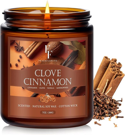 Fall Candle, Clove Cinnamon Scented Candles for Home, Natural Soy Autumn Candle Aromatherapy Candle, 7 oz Jar Candles Fall Gifts for Women Men