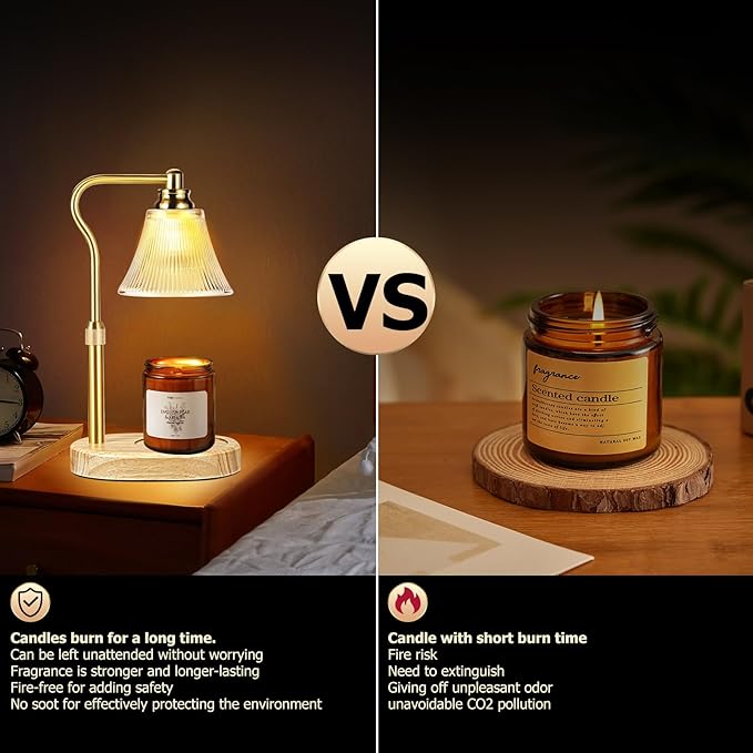 Dimmable Candle Warmer Lamp With Timer, Height Adjustable Electric Wax Warmer for Yankee Large Jar, Top-Down Light Heat Melting With 2 Bulbs for Home Decor
