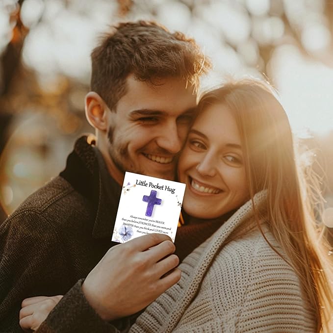 40 Sets Bulk Little Cross Worry Stones Pocket Hug Token Gift Card for Friends Funeral Favors Encouragement Gifts for Women Adults Party Favors