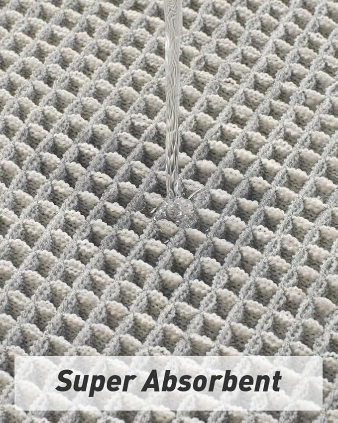 AMOAMI Upgraded Waffle Runner Rug Super Absorbent Non Slip Bath Mats for Bathroom Machine Washable Bathroom Runner Rug with Tassels, Ideal for Hallway Bedroom Laundry Room, 2' x 5', LightGrey & Cream