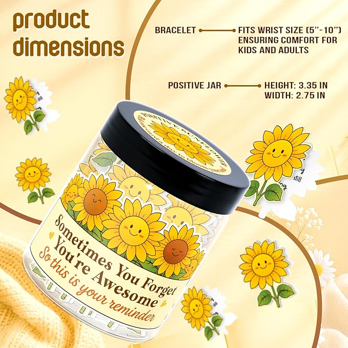 Inspirational Gifts for Women - Emotional Support Positive Sunflower Gift - Sometime You Forget You're Awesome - 60 Positive Affirmation Cards Jar, Thank You Gift for Coworker, Sister Friend, Teacher
