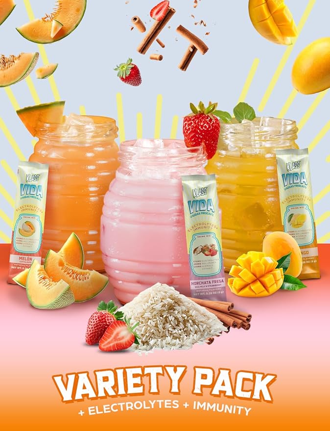 Hydration + Immunity Electrolyte Drink Mix – Variety Pack with Mango, Strawberry Horchata & Cantaloupe | Sugar-Free Hydration Packets with Wellmune®, Acerola, Coconut Water & Minerals