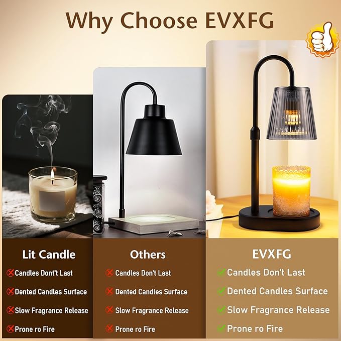 Candle Warmer Lamp with Timer Electric - Wickless Warming Light Height Adjustable Dimmable No Flame Heat Warm Melt Wax Scented Table Lights Elegant Modern Home Decor for Jar Candles Living Bedroom